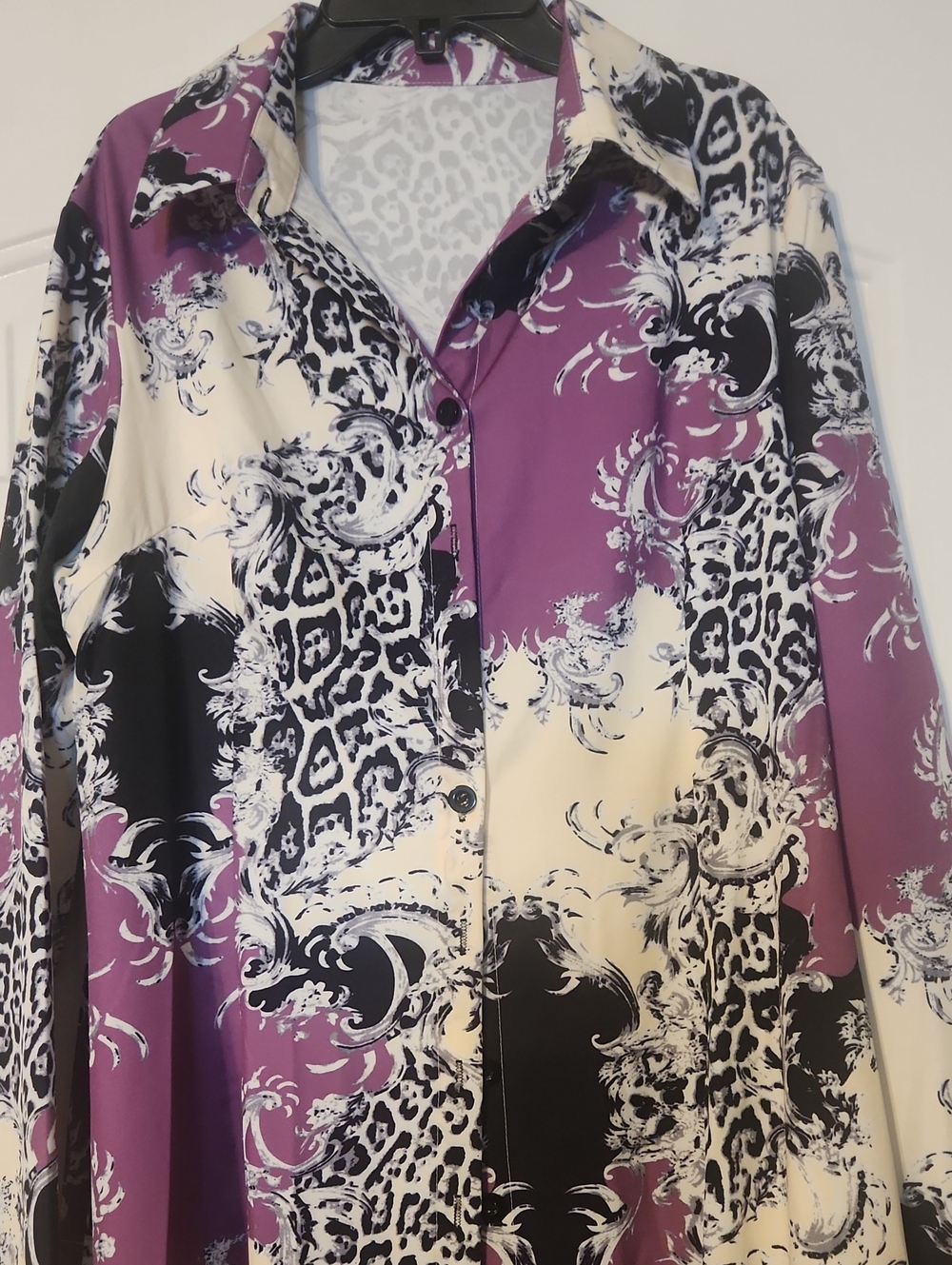Casual Purple and Black Long Sleeve Buttoned Dress With Pockets